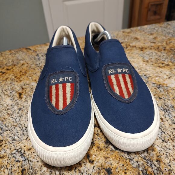 Polo Ralph Lauren Thompson Low Top Sneakers USA RL PC Flag Blue Mens Size 12D - Picture 9 of 12